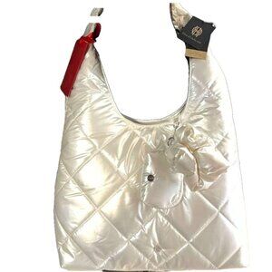 HOUSE OF HARLOW 1960 WHITE/ PEARL QUILTED PUFFER HOBO SET - NWT
